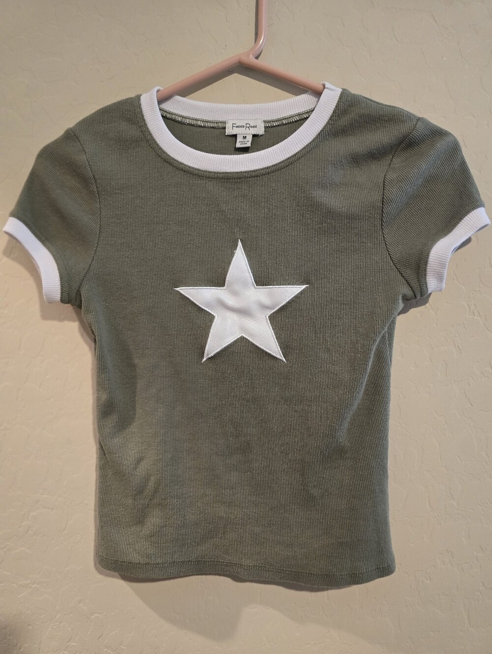 Olive Green Star Tee with White Trim - Picture 2 of 6